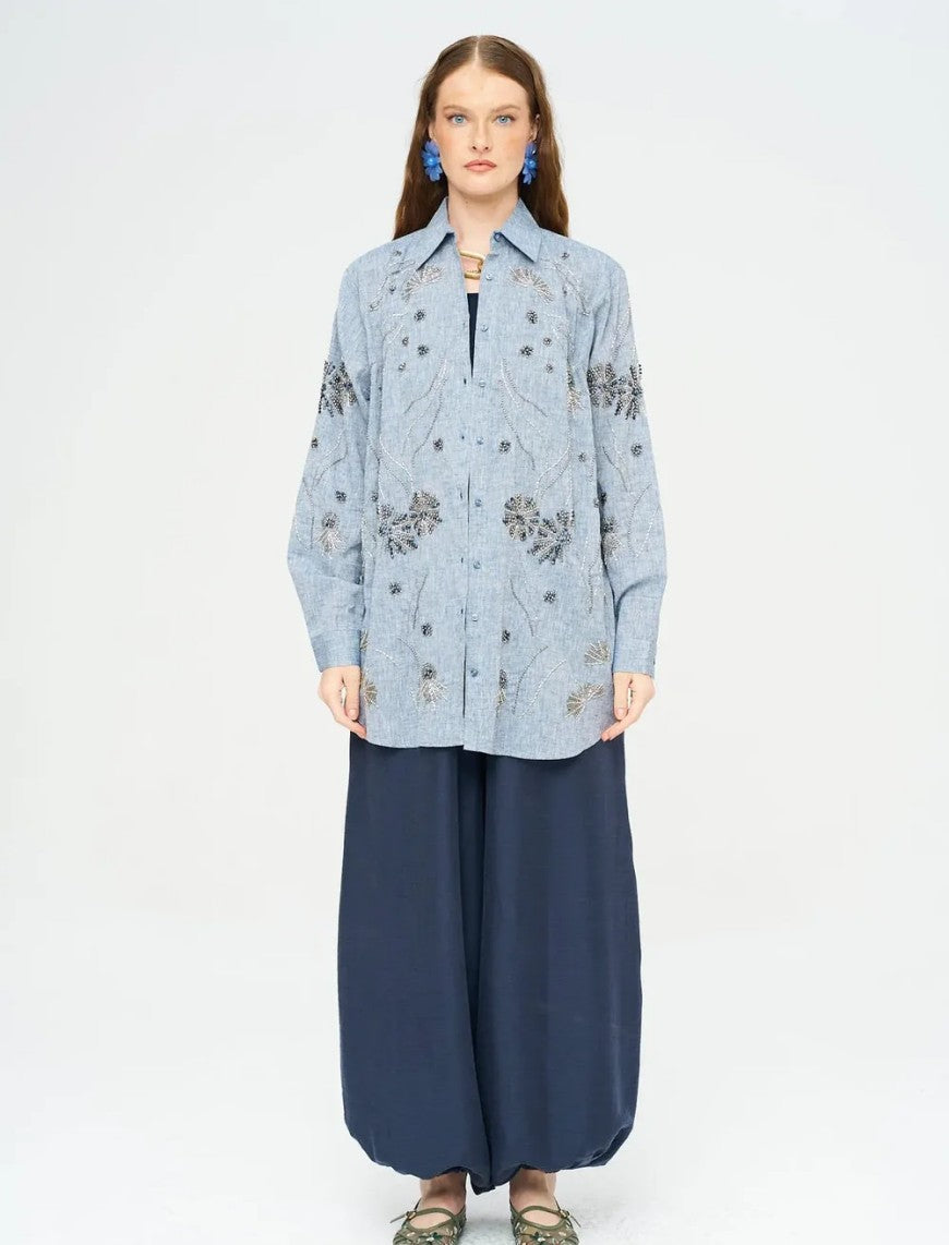 Beaded Oversize Shirt - Anthracite - Grey