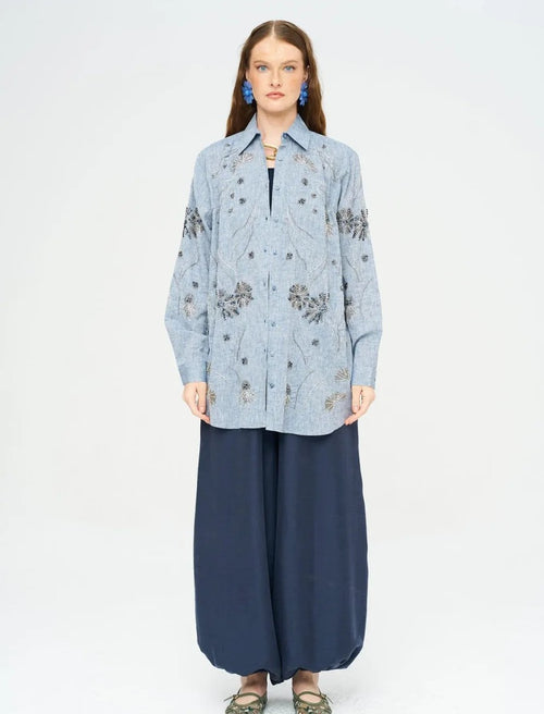 Beaded Oversize Shirt - Anthracite - Grey