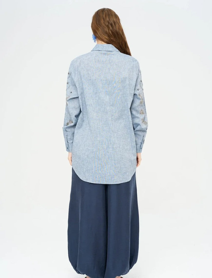 Beaded Oversize Shirt - Anthracite - Grey
