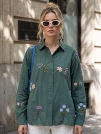 Indigo Cotton Linen Women's Shirt - Green