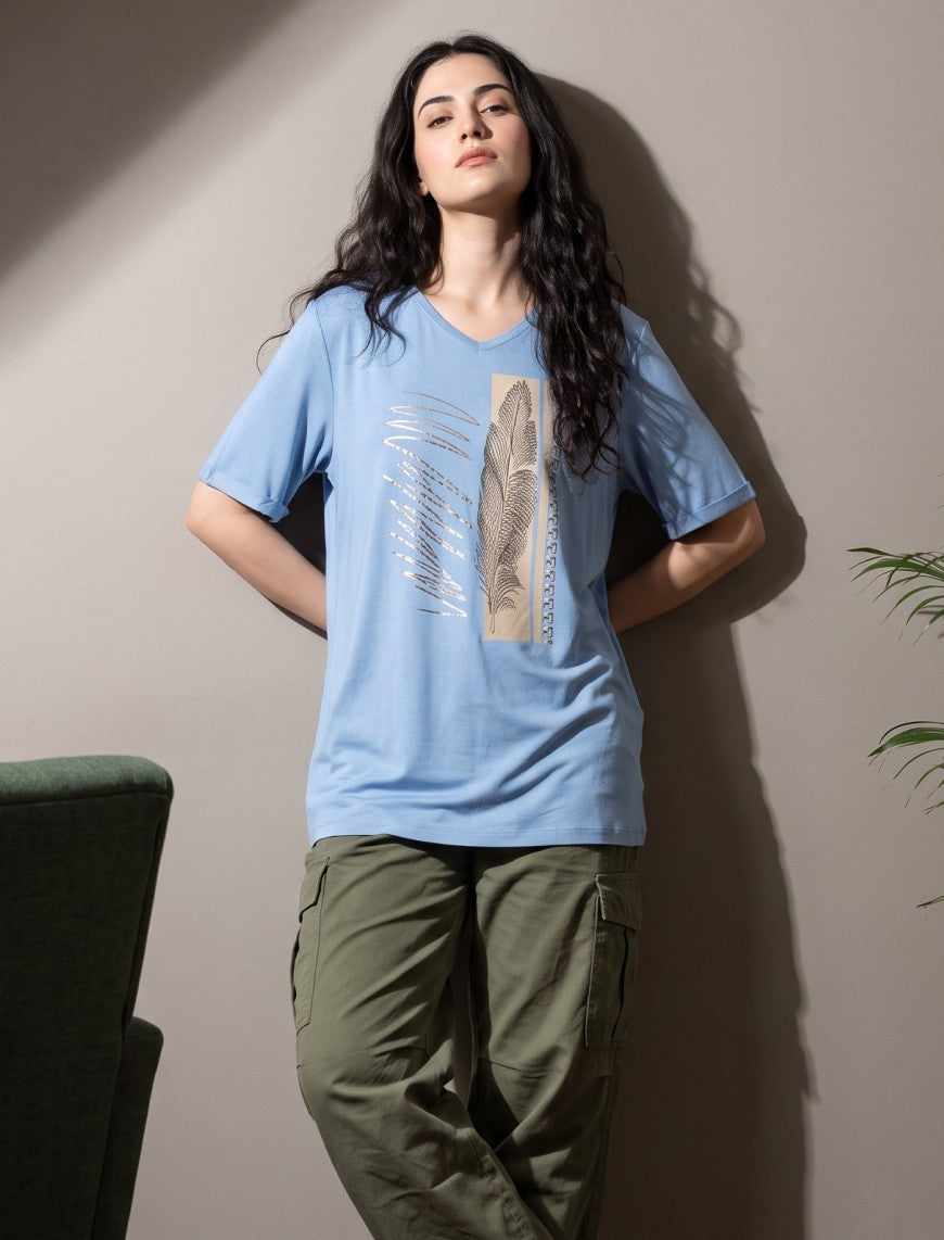 Round Neck T-Shirt - Blue
