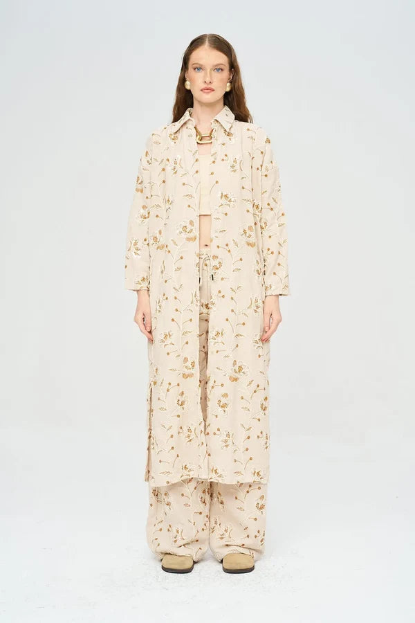 Bohemian Style Maxi Dress with Floral Embroidery and Sequins - Skin