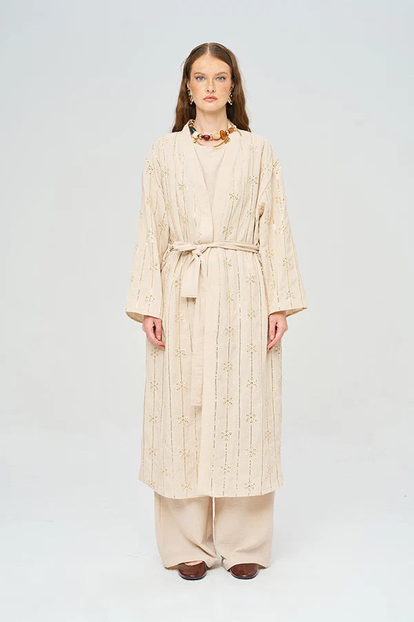 Beaded Kimono and Tank Top Set with Belt - Skin