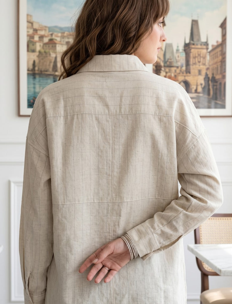 Oversize Shirt with Stone Work and Sequin Details - Skin