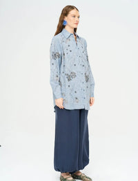 Beaded Oversize Shirt - Anthracite - Grey