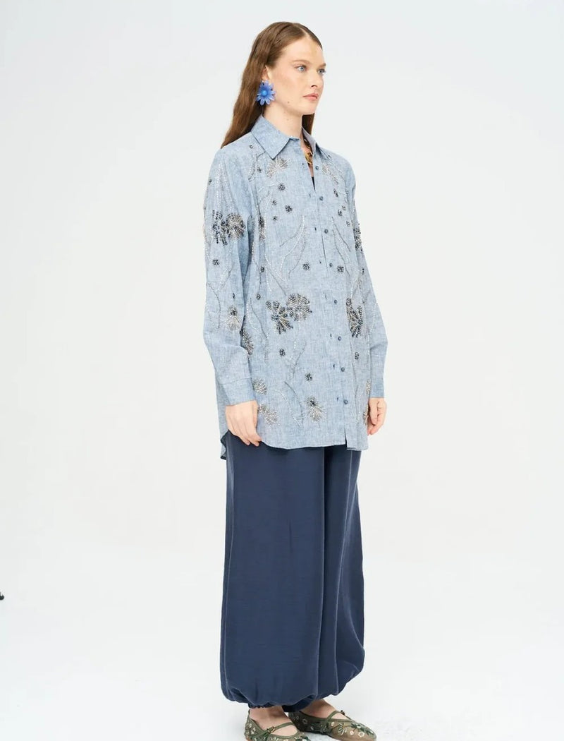 Beaded Oversize Shirt - Anthracite - Grey