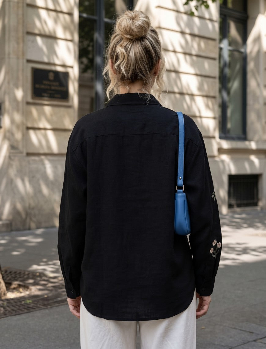 Indigo Cotton Linen Women's Shirt - Black