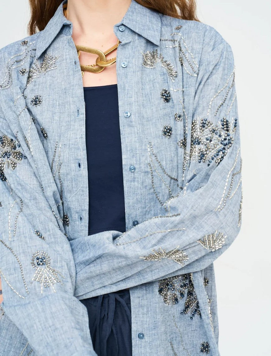Beaded Oversize Shirt - Anthracite - Grey