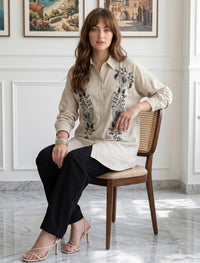 Oversize Shirt with Stone Work and Sequin Details - Skin