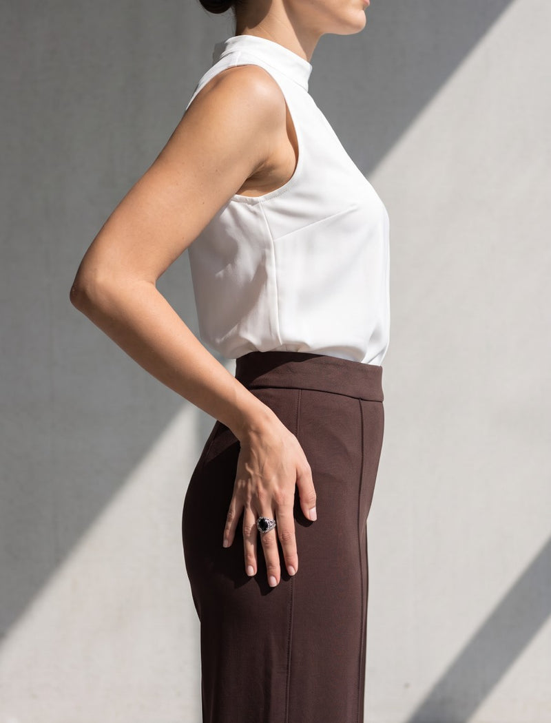 Cotton Blended Jersey Trouser - Brown