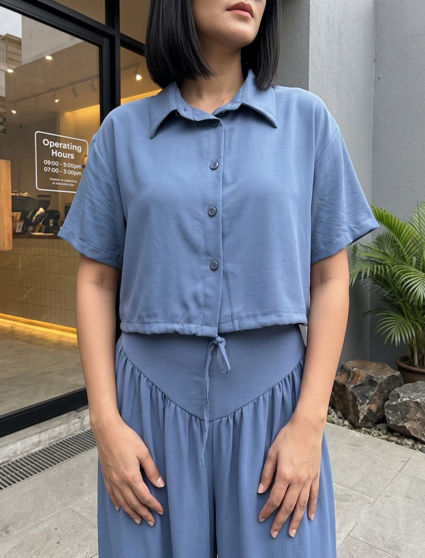 Button Up And Gathered Set - Powder Blue