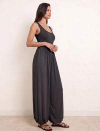 Cotton Blended Jersey Wide-Leg Jumpsuit - Black