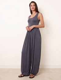 Cotton Blended Jersey Wide-Leg Jumpsuit - Grey
