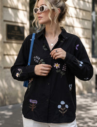 Indigo Cotton Linen Women's Shirt - Black