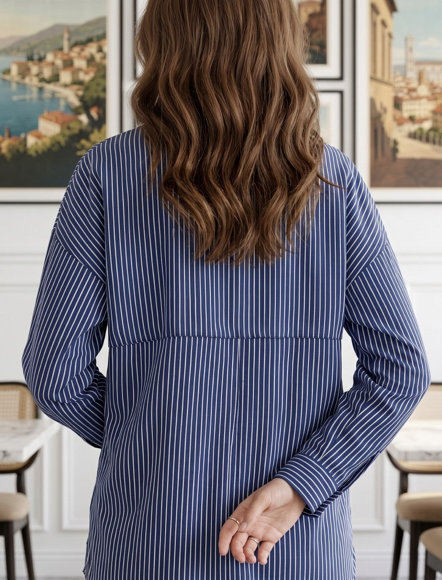 Shirt with Floral Embroidery and Stone Work Details - Blue