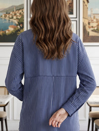 Shirt with Floral Embroidery and Stone Work Details - Blue