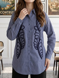 Shirt with Floral Embroidery and Stone Work Details - Blue