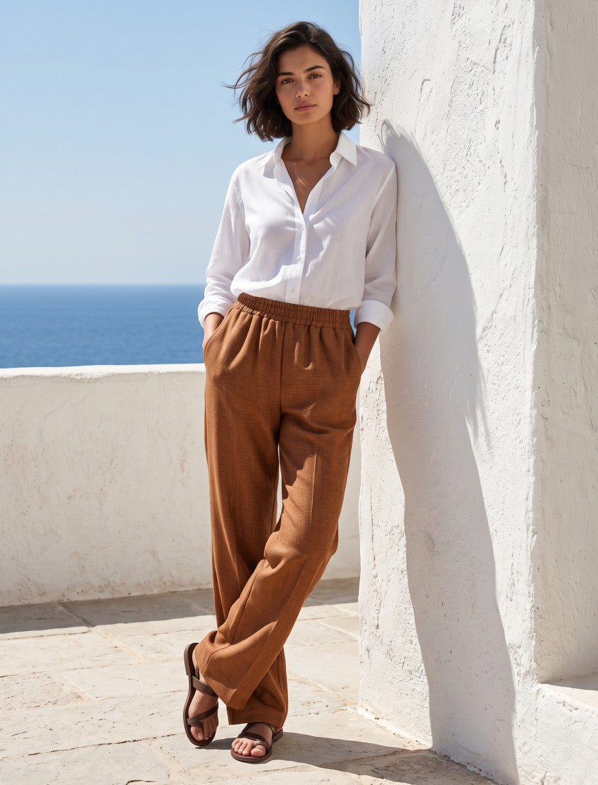 Cotton Linen Trouser - Brown