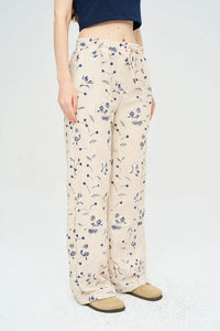 Palazzo Pants with Floral Embroidery and Sequins, Elastic Waistband - Skin