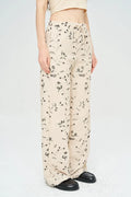 Palazzo Pants with Floral Embroidery and Sequins, Elastic Waistband - Skin