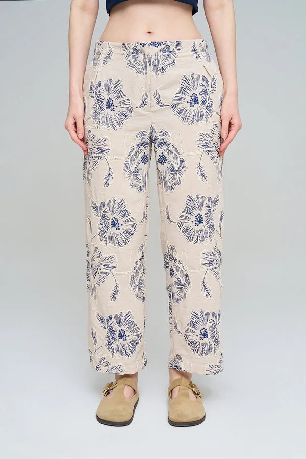 Wide-Leg Trousers with Floral Embroidery and Sequin Details - Skin