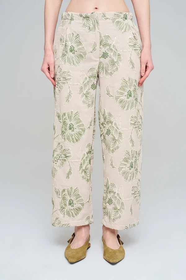 Wide-Leg Trousers with Floral Embroidery and Sequin Details - Skin