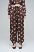 Orfeonegro Rose Patterned Draped Women's Trousers - Brown