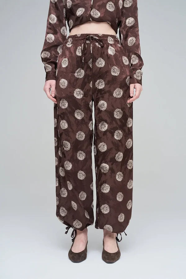 Orfeonegro Rose Patterned Draped Women's Trousers - Brown
