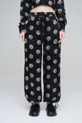 Orfeonegro Rose Patterned Draped Women's Trousers - Black