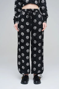 Orfeonegro Rose Patterned Draped Women's Trousers - Black