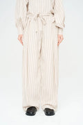 Striped Linen Blend Wide Leg Trouser - Skin