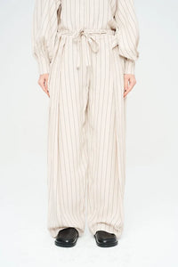 Striped Linen Blend Wide Leg Trouser - Skin