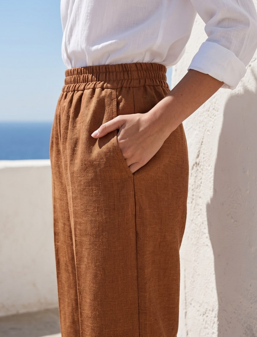Cotton Linen Trouser - Brown