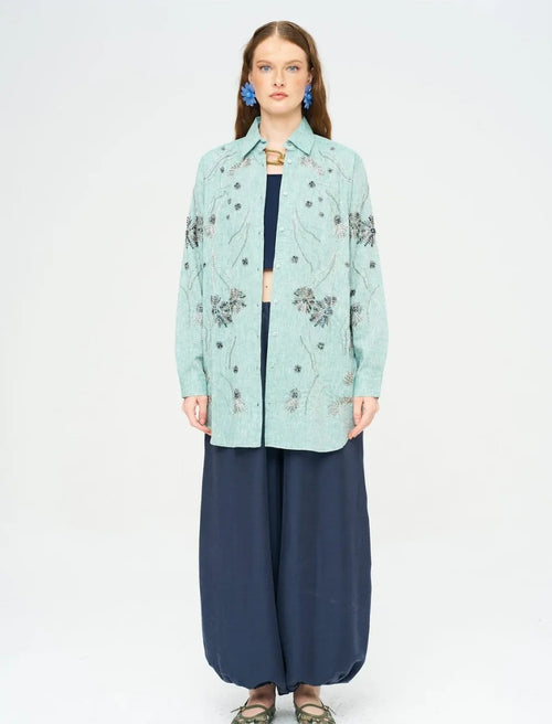 Beaded Oversize Shirt - Green