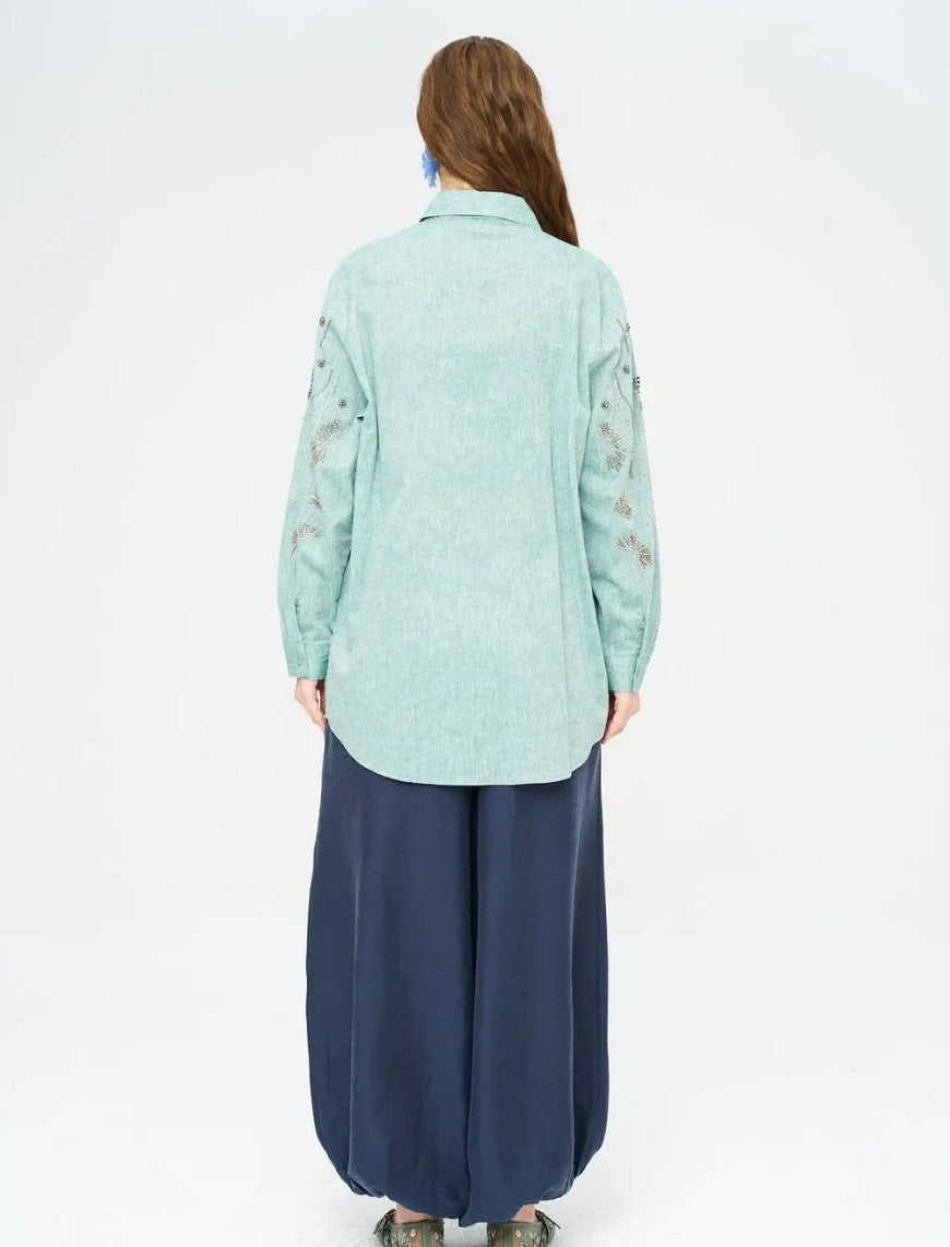 Beaded Oversize Shirt - Green