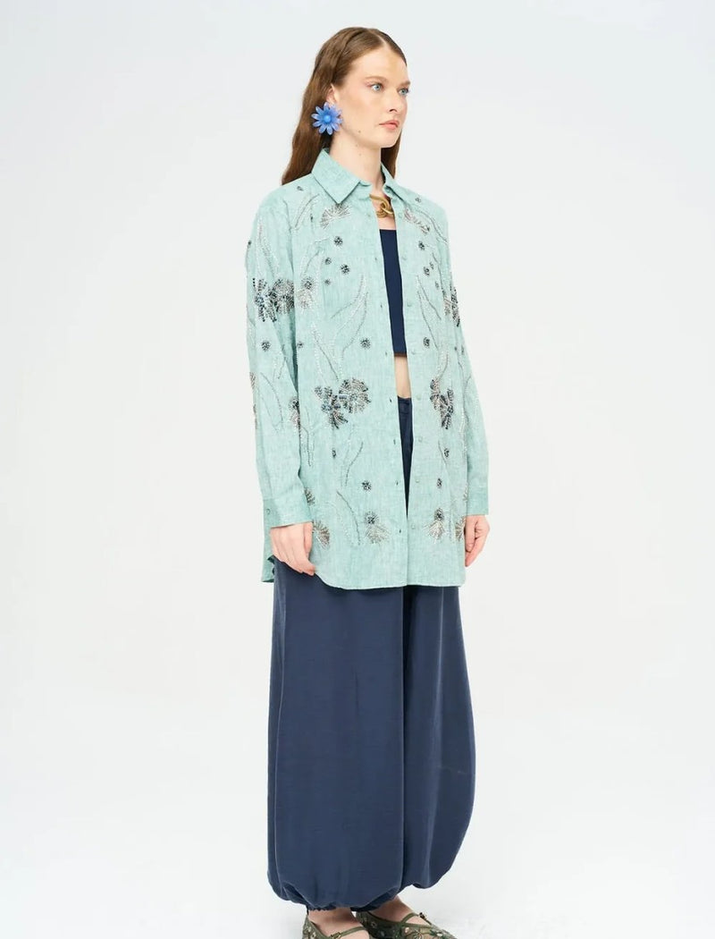 Beaded Oversize Shirt - Green