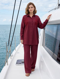 Shirt with Floral Embroidery and Stone Work Details - Maroon