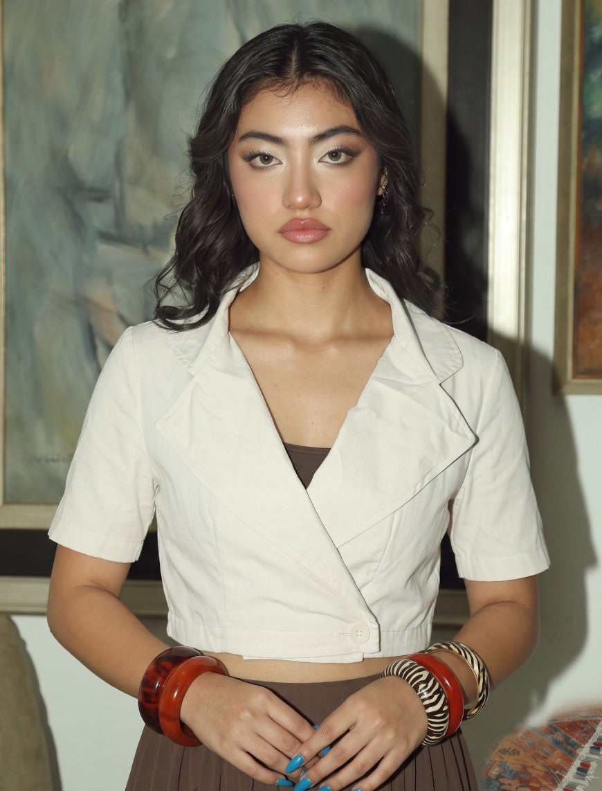 Cotton Collar tie Top - White