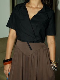 Cotton Collar tie Top - Black