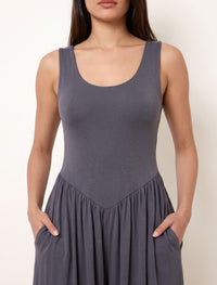 Cotton Blended Jersey Wide-Leg Jumpsuit - Grey