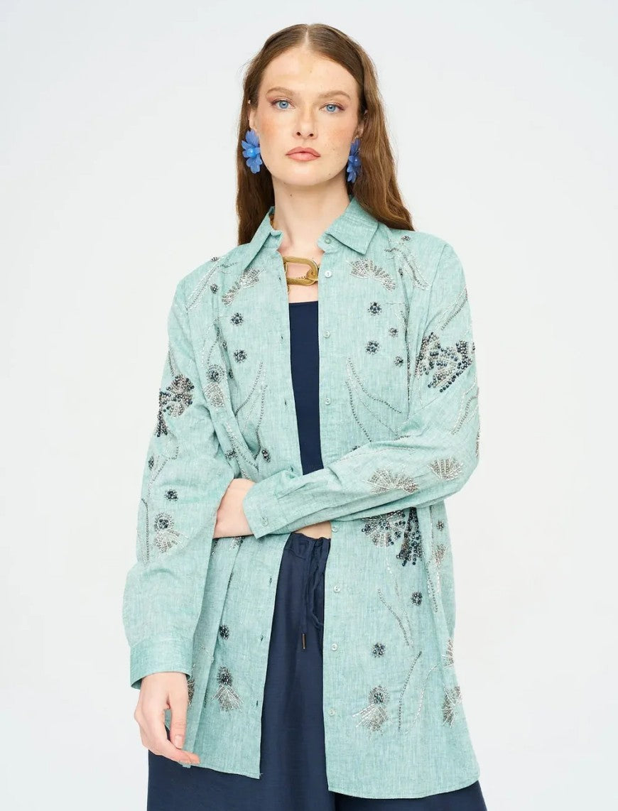 Beaded Oversize Shirt - Green