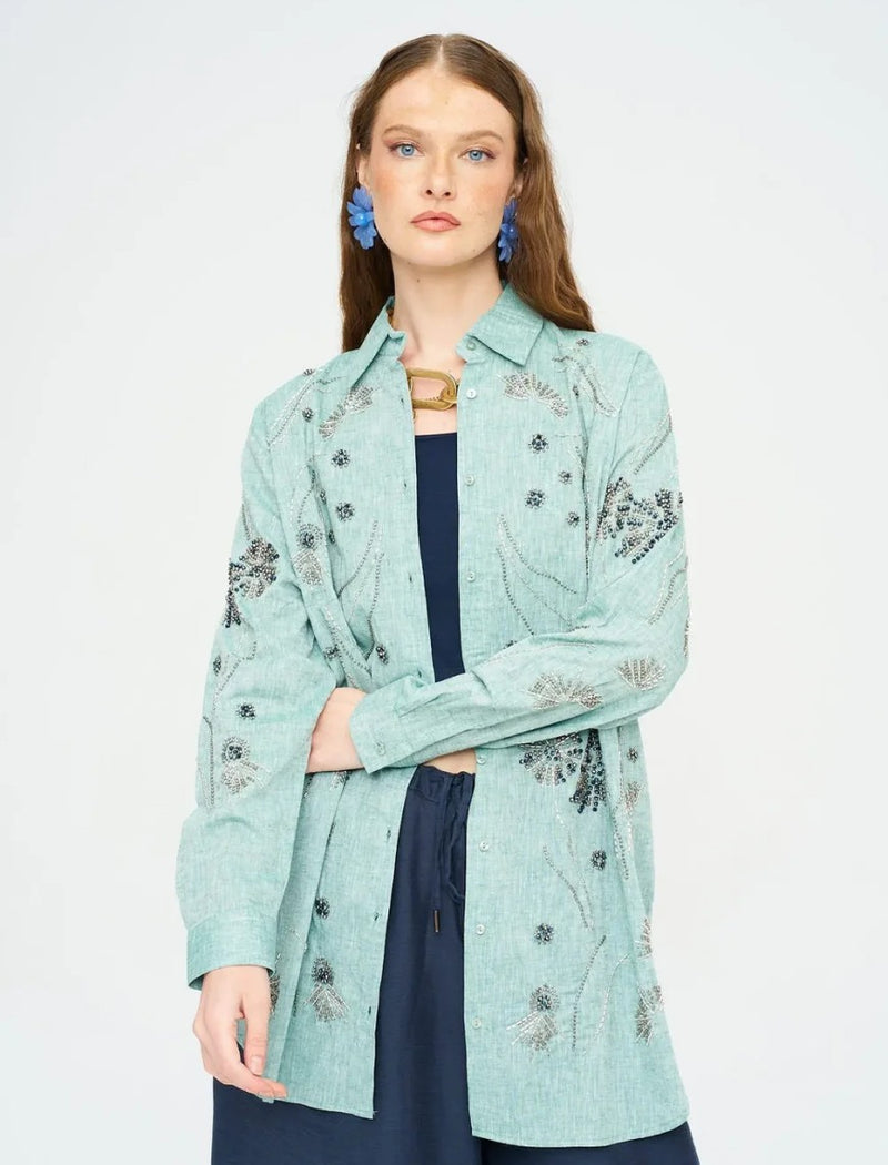 Beaded Oversize Shirt - Green