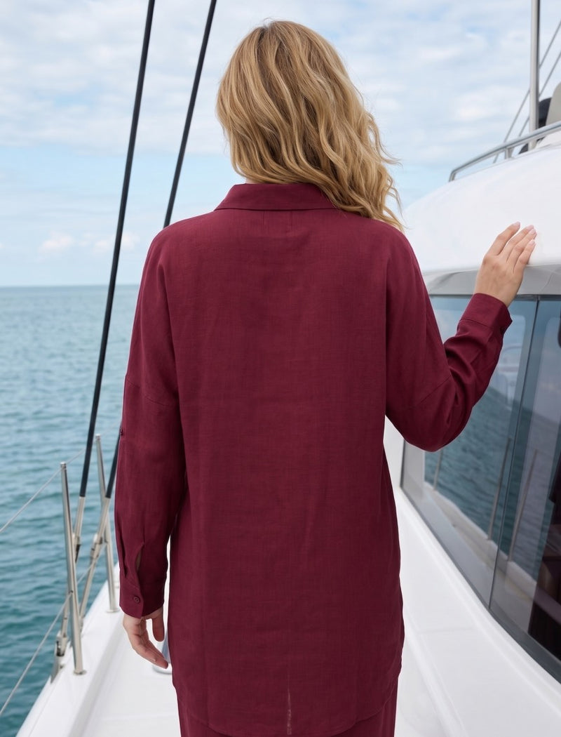 Shirt with Floral Embroidery and Stone Work Details - Maroon