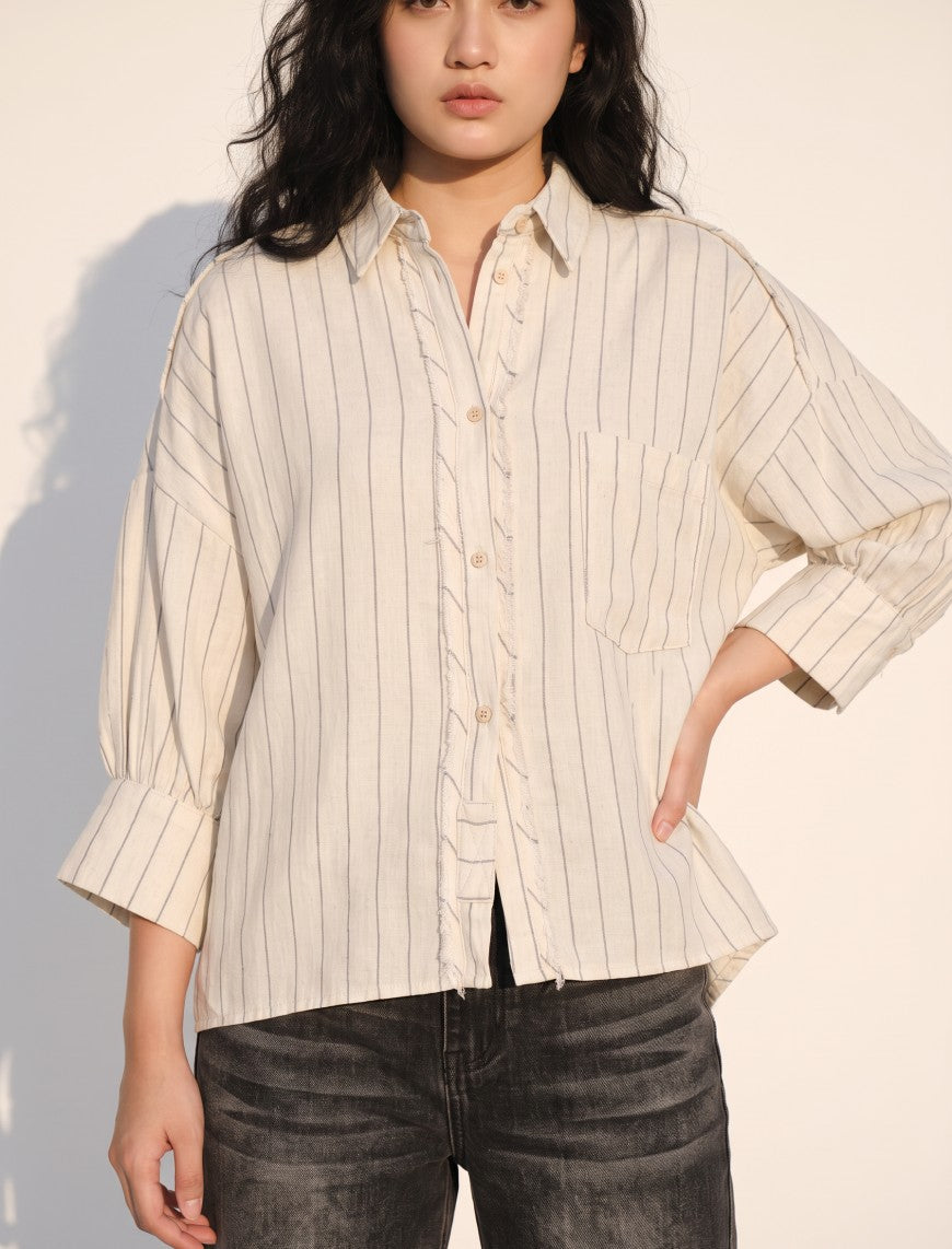 Indigo Cotton Linen Women's Shirt - Skin