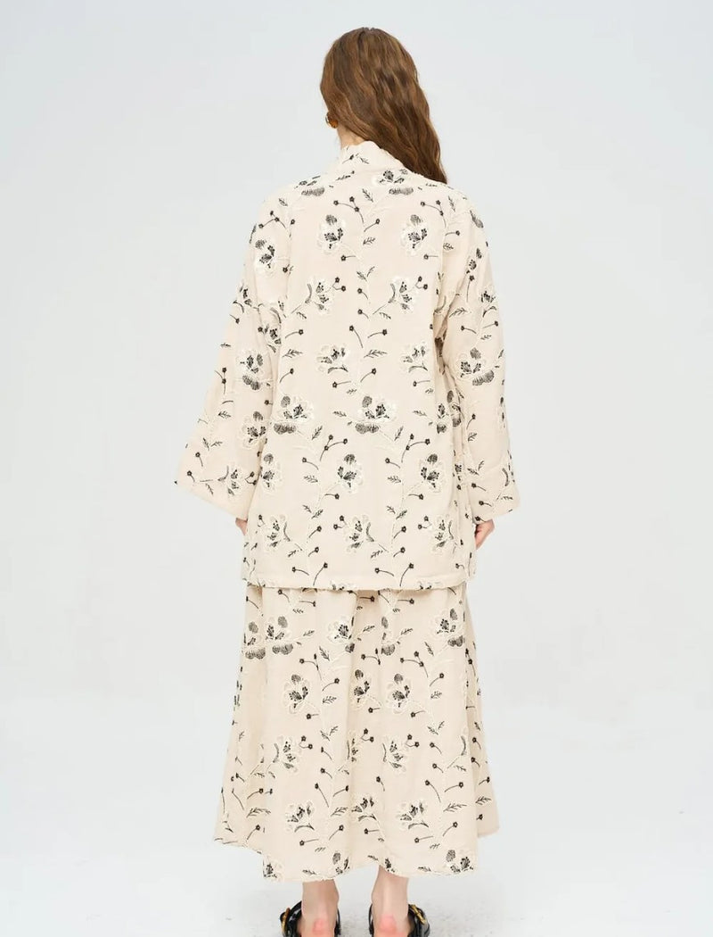 Floral Embroidered and Sequined Kimono - Black
