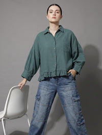 Indigo Cotton Linen Women's Shirt - Green