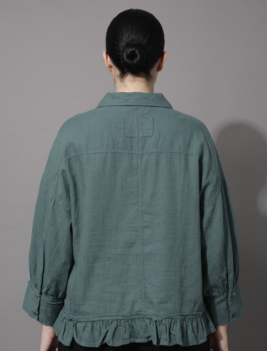 Indigo Cotton Linen Women's Shirt - Green
