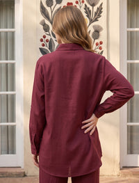Oversize Stone Embellished Shirt - Maroon