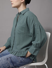 Indigo Cotton Linen Women's Shirt - Green