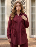Oversize Stone Embellished Shirt - Maroon